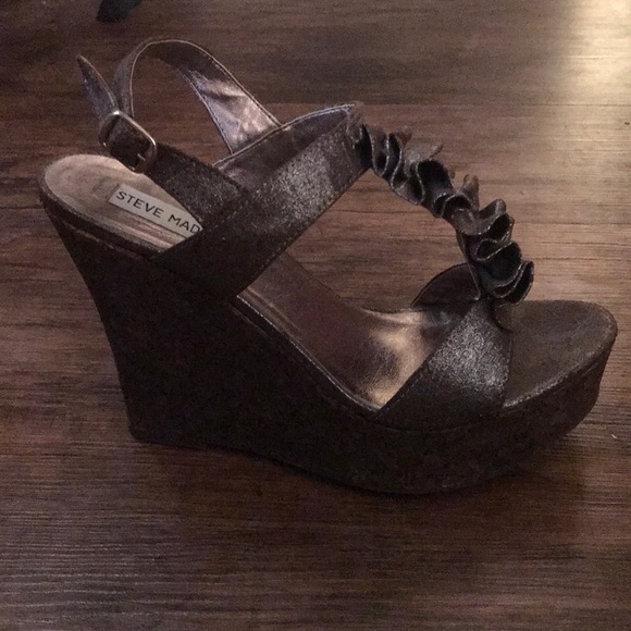 SteveMadden Wedges Leather/Cork Gray Metallic Sz 8 - Picture 7 of 8